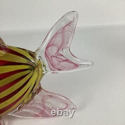 Hand Blown Art Glass Tropical Fish Pink Yellow Stripes Murano Style Coastal