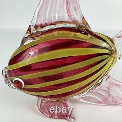 Hand Blown Art Glass Tropical Fish Pink Yellow Stripes Murano Style Coastal