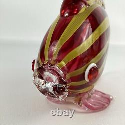 Hand Blown Art Glass Tropical Fish Pink Yellow Stripes Murano Style Coastal