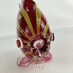 Hand Blown Art Glass Tropical Fish Pink Yellow Stripes Murano Style Coastal