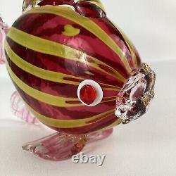 Hand Blown Art Glass Tropical Fish Pink Yellow Stripes Murano Style Coastal