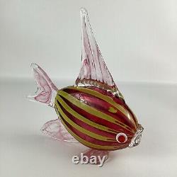 Hand Blown Art Glass Tropical Fish Pink Yellow Stripes Murano Style Coastal