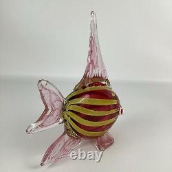 Hand Blown Art Glass Tropical Fish Pink Yellow Stripes Murano Style Coastal