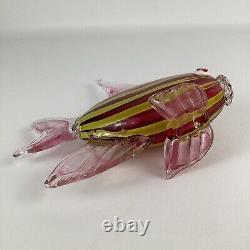 Hand Blown Art Glass Tropical Fish Pink Yellow Stripes Murano Style Coastal