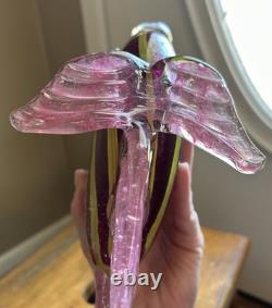 Hand Blown Art Glass Tropical Fish Pink Yellow Stripes Murano Style Coastal 11
