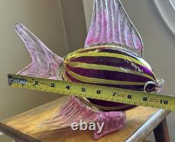 Hand Blown Art Glass Tropical Fish Pink Yellow Stripes Murano Style Coastal 11