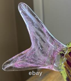 Hand Blown Art Glass Tropical Fish Pink Yellow Stripes Murano Style Coastal 11