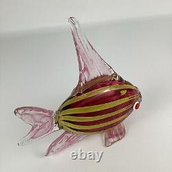 Hand Blown Art Glass Tropical Fish Pink Yellow Stripes Murano Style Coastal