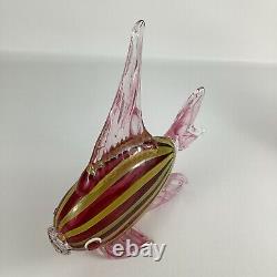 Hand Blown Art Glass Tropical Fish Pink Yellow Stripes Murano Style Coastal