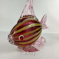 Hand Blown Art Glass Tropical Fish Pink Yellow Stripes Murano Style Coastal