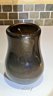 Hand Blown Art Glass Vase Amber Brown Gold Fleck Heavy Murano Style MCM 6