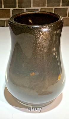 Hand Blown Art Glass Vase Amber Brown Gold Fleck Heavy Murano Style MCM 6