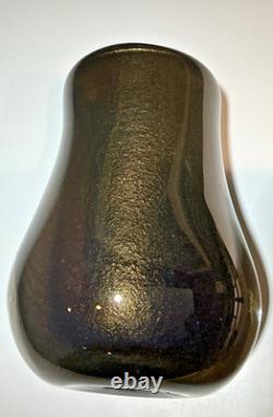 Hand Blown Art Glass Vase Amber Brown Gold Fleck Heavy Murano Style MCM 6