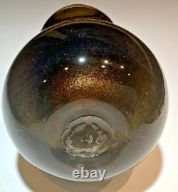 Hand Blown Art Glass Vase Amber Brown Gold Fleck Heavy Murano Style MCM 6