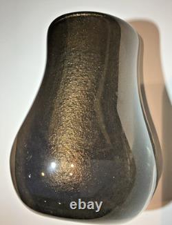 Hand Blown Art Glass Vase Amber Brown Gold Fleck Heavy Murano Style MCM 6
