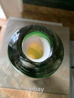 Hand Blown Art Glass Vase Green Swirl. Antique Vintage Murano Thick Heavy RARE