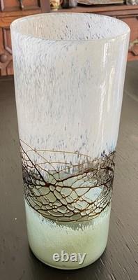 Hand-Blown Art Glass Vase Italian Murano Black White Green Web Crackle Vintage