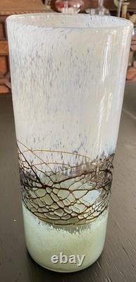Hand-Blown Art Glass Vase Italian Murano Black White Green Web Crackle Vintage