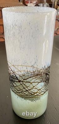 Hand-Blown Art Glass Vase Italian Murano Black White Green Web Crackle Vintage