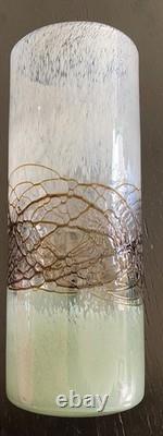 Hand-Blown Art Glass Vase Italian Murano Black White Green Web Crackle Vintage