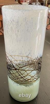 Hand-Blown Art Glass Vase Italian Murano Black White Green Web Crackle Vintage