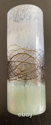 Hand-Blown Art Glass Vase Italian Murano Black White Green Web Crackle Vintage