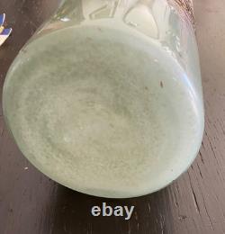 Hand-Blown Art Glass Vase Italian Murano Black White Green Web Crackle Vintage