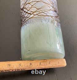 Hand-Blown Art Glass Vase Italian Murano Black White Green Web Crackle Vintage