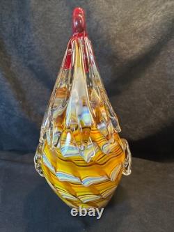Hand Blown Art Studio Murano Style Glass Rooster 10.5 in