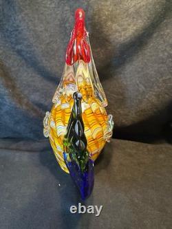 Hand Blown Art Studio Murano Style Glass Rooster 10.5 in
