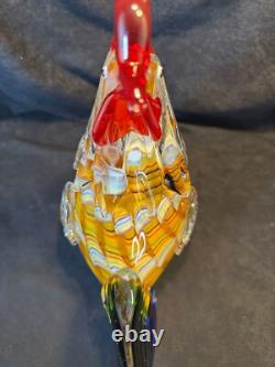 Hand Blown Art Studio Murano Style Glass Rooster 10.5 in