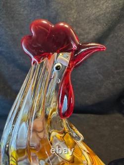 Hand Blown Art Studio Murano Style Glass Rooster 10.5 in