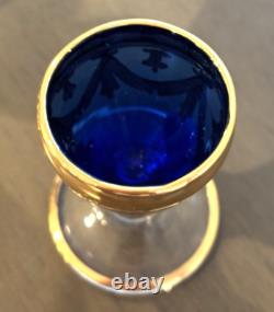 Hand-Blown Blue I Tre Fuochi Murano Glass & 24K Gold Cordial / Liqueur Set 5 NEW
