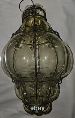 Hand Blown Caged Glass Lantern Ceiling Light Vintage Italy Read Murano