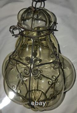 Hand Blown Caged Glass Lantern Ceiling Light Vintage Italy Read Murano