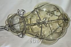 Hand Blown Caged Glass Lantern Ceiling Light Vintage Italy Read Murano