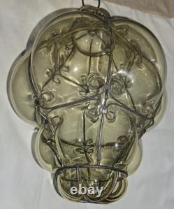Hand Blown Caged Glass Lantern Ceiling Light Vintage Italy Read Murano