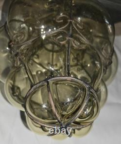 Hand Blown Caged Glass Lantern Ceiling Light Vintage Italy Read Murano