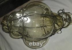 Hand Blown Caged Glass Lantern Ceiling Light Vintage Italy Read Murano