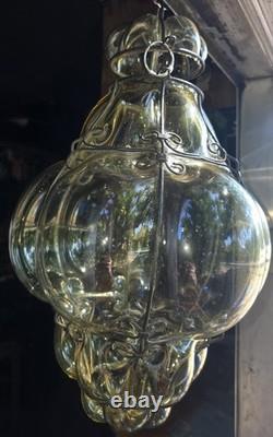 Hand Blown Caged Glass Lantern Ceiling Light Vintage Italy Read Murano
