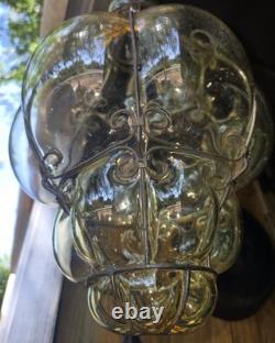 Hand Blown Caged Glass Lantern Ceiling Light Vintage Italy Read Murano