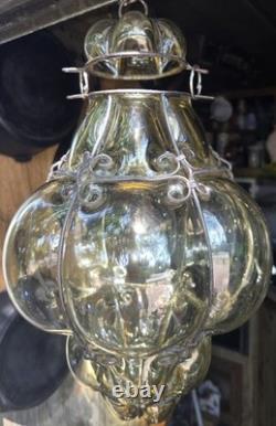 Hand Blown Caged Glass Lantern Ceiling Light Vintage Italy Read Murano