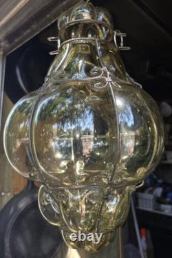 Hand Blown Caged Glass Lantern Ceiling Light Vintage Italy Read Murano