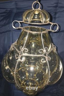 Hand Blown Caged Glass Lantern Ceiling Light Vintage Italy Read Murano