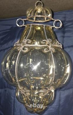 Hand Blown Caged Glass Lantern Ceiling Light Vintage Italy Read Murano