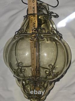 Hand Blown Caged Glass Lantern Ceiling Light Vintage Italy Read Murano