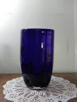 Hand Blown Cobalt Blue & White Cased Glass Vase / Millefiori Decor Murano