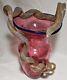 Hand Blown Cranberry STRAWBERRY VASE MURANO Applied Vine Bullicante Art Glass