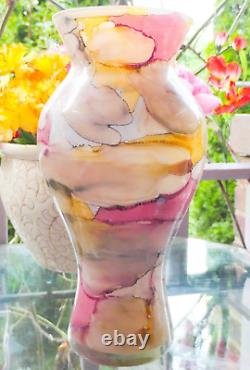 Hand Blown Franco Italy Multicolor Watercolor Marble Art Glass Vase Murano Style