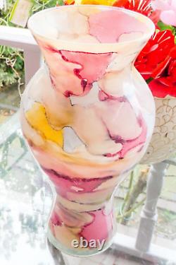 Hand Blown Franco Italy Multicolor Watercolor Marble Art Glass Vase Murano Style